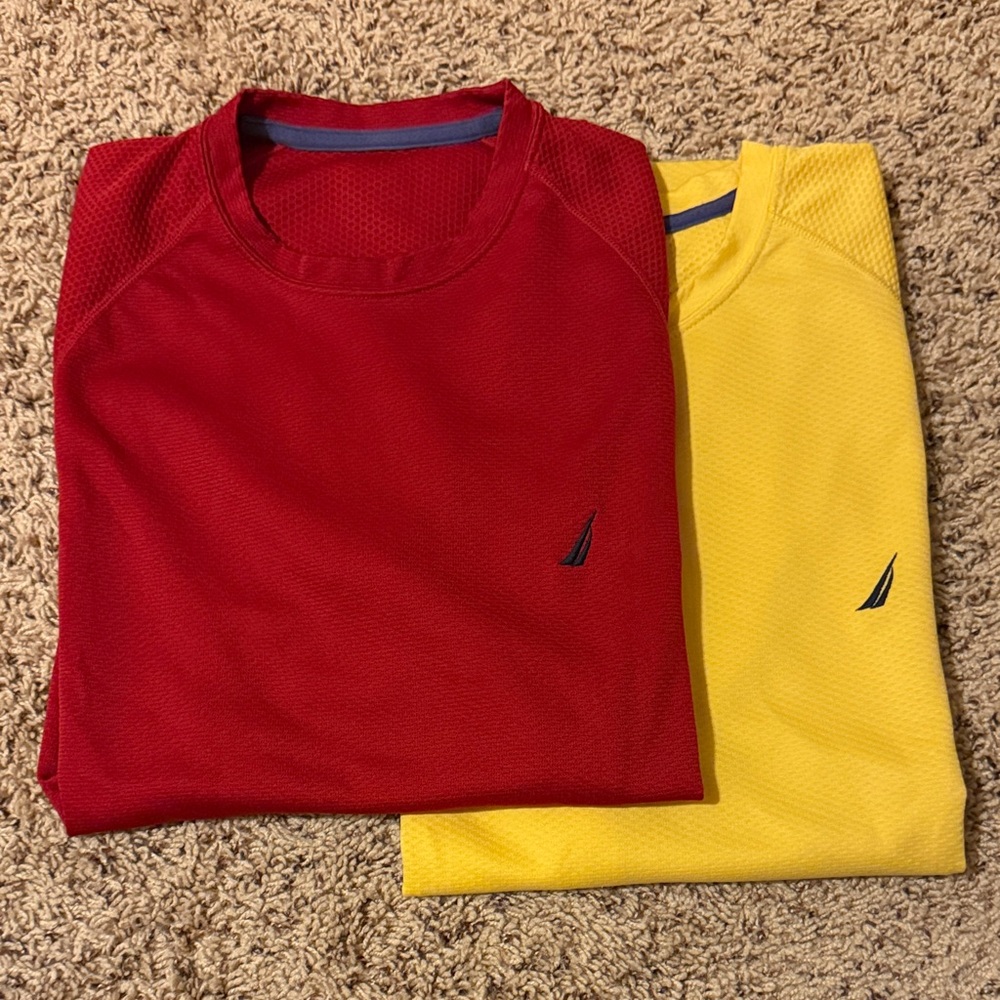 Nautica Red and Yellow Crewneck Shirts